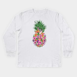 Tropical Floral Pineapple Kids Long Sleeve T-Shirt